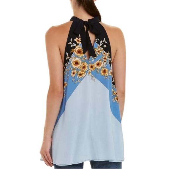 Free People Beat Of My Heart Tunic Top Mini Dress Size S Blue Floral Halter NWT - Picture 3 of 12